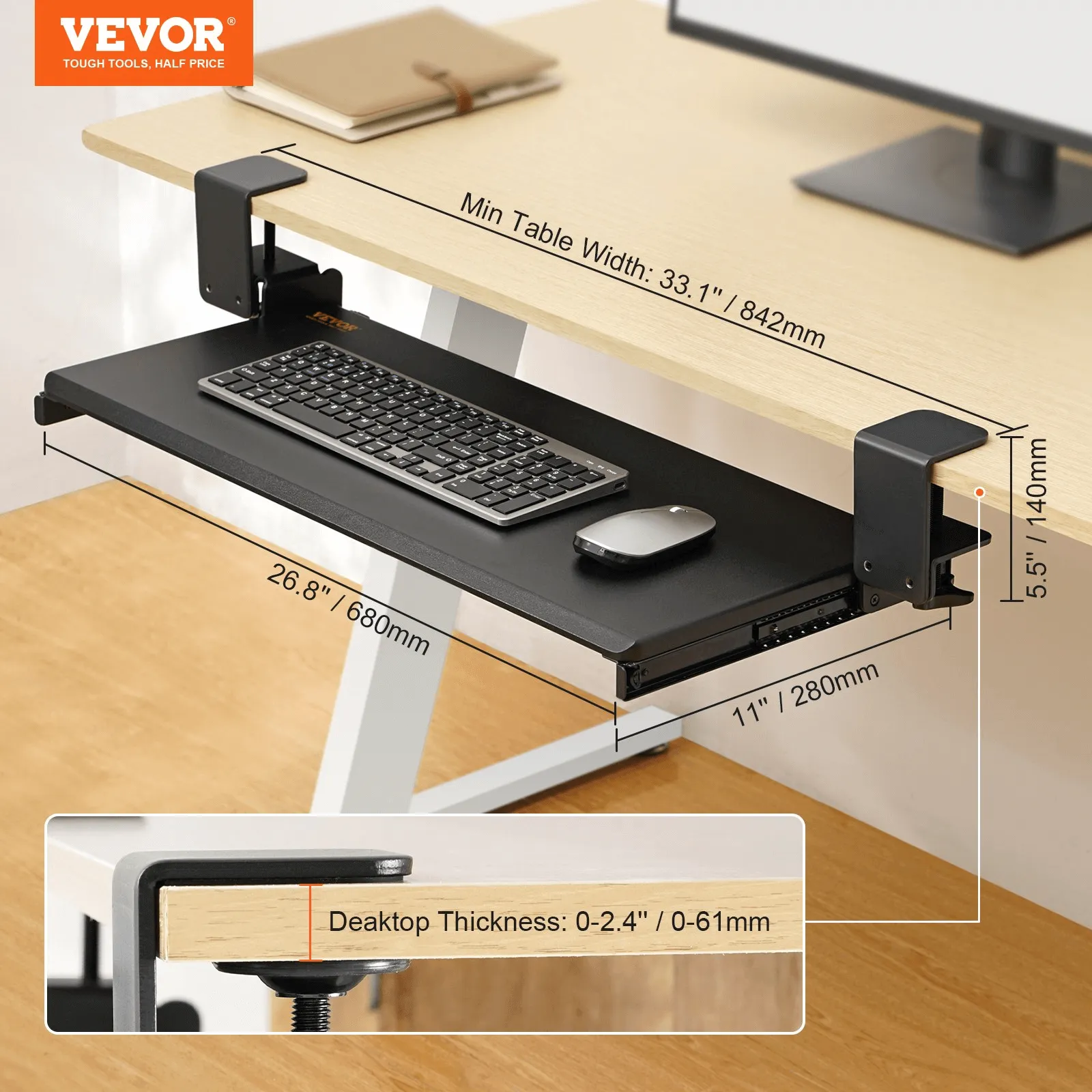 Under Desk Slide-Out Keyboard Drawer - Simple No Drill Mount