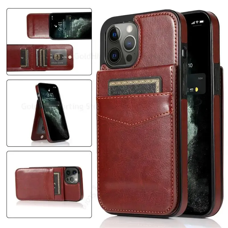 Vertical Flip Wallet PU Leather Phone Case With Multiple Card Slot Stand For iPhone