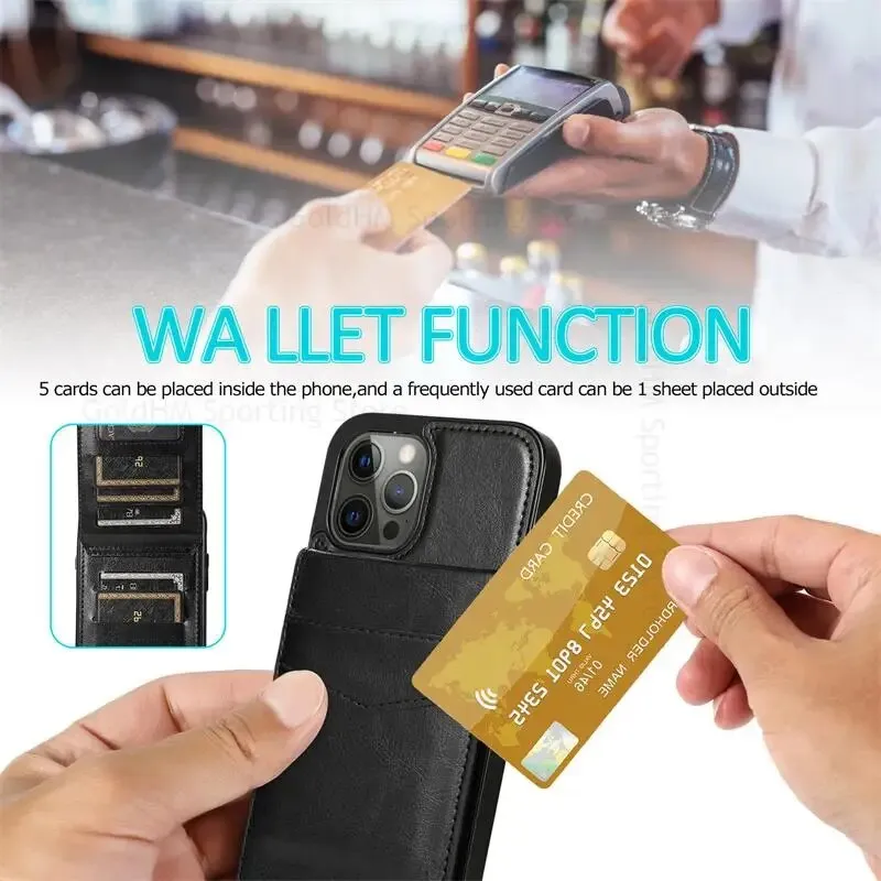 Vertical Flip Wallet PU Leather Phone Case With Multiple Card Slot Stand For iPhone