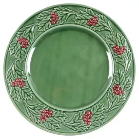 Vintage Bordhallo Green Majolica Holly Berry Christmas / Winter Dinner Plates