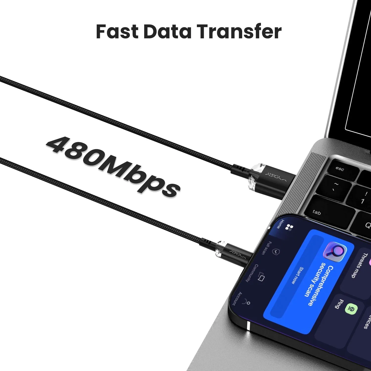 Vyvylabs Crystal Series Fast Charging Data Cable USB to iP 2.4A 1M - Blue