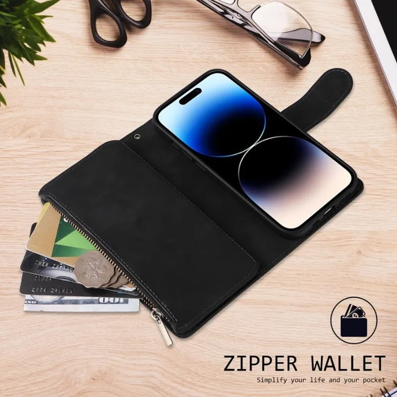 Wallet Multi Card Zipper Magnetic Flip Leather Case For iPhone