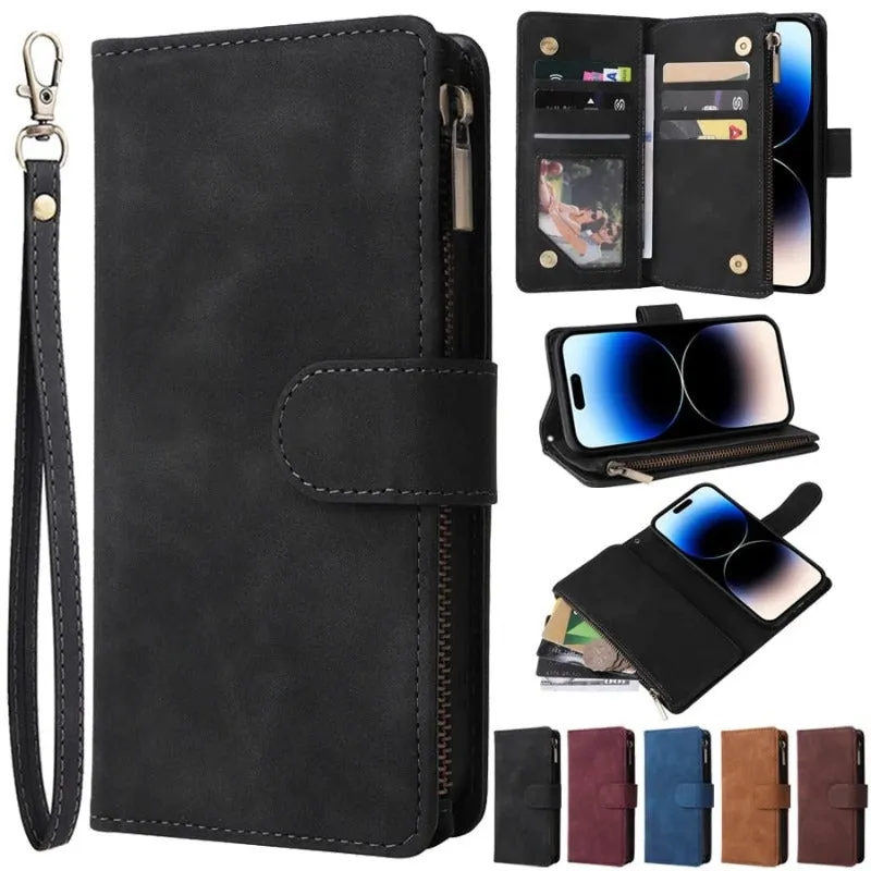 Wallet Multi Card Zipper Magnetic Flip Leather Case For iPhone