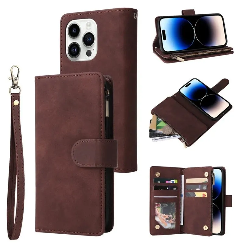 Wallet Multi Card Zipper Magnetic Flip Leather Case For iPhone