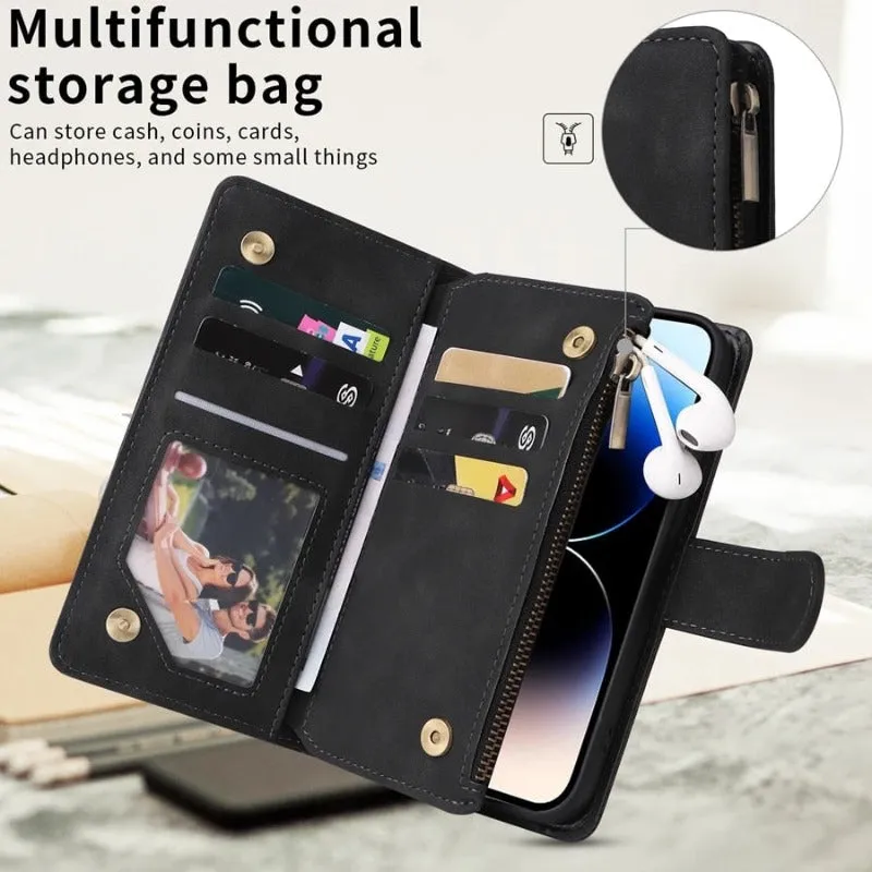 Wallet Multi Card Zipper Magnetic Flip Leather Case For iPhone