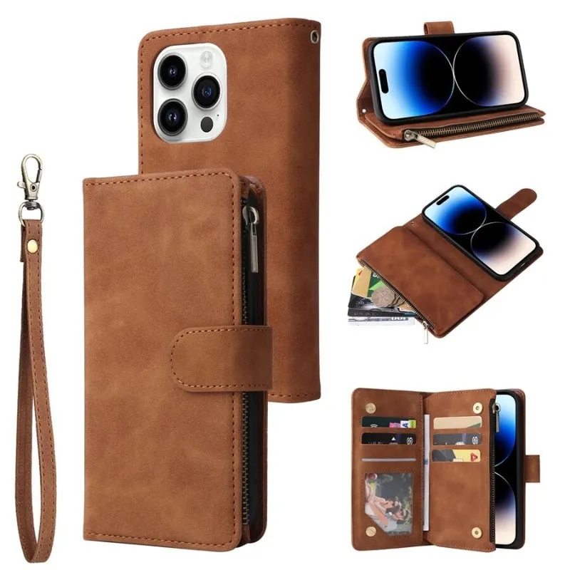 Wallet Multi Card Zipper Magnetic Flip Leather Case For iPhone