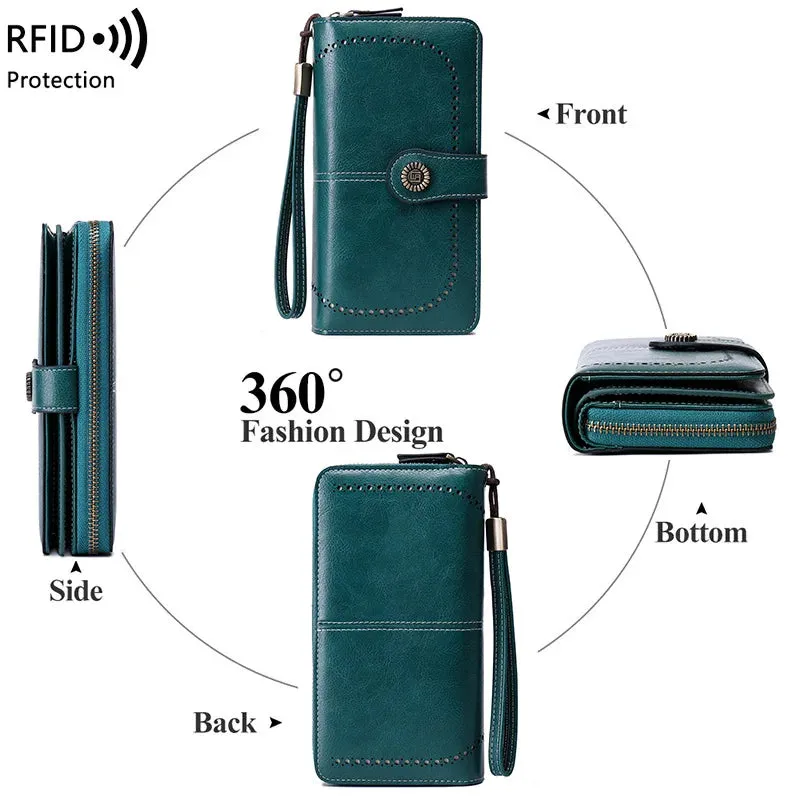 Wallets for Women Large Capacity Genuine Leather Credit Card Holder with RFID Blocking