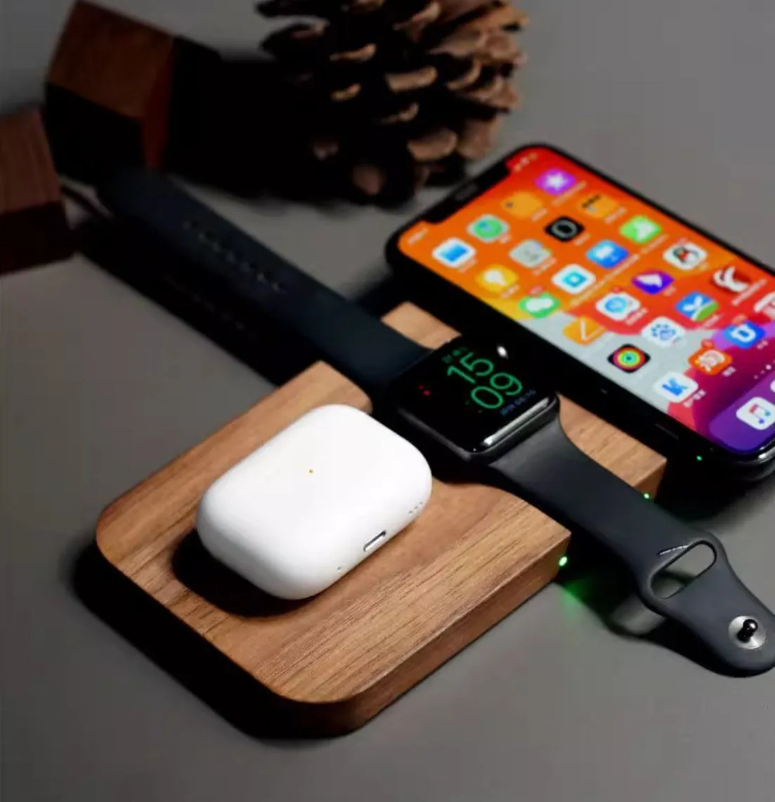 Walnut Wood 3-In-1 MagSafe Charger