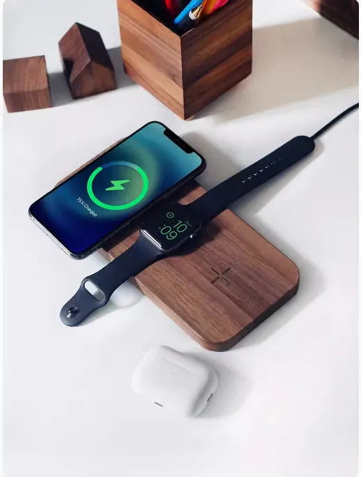 Walnut Wood 3-In-1 MagSafe Charger