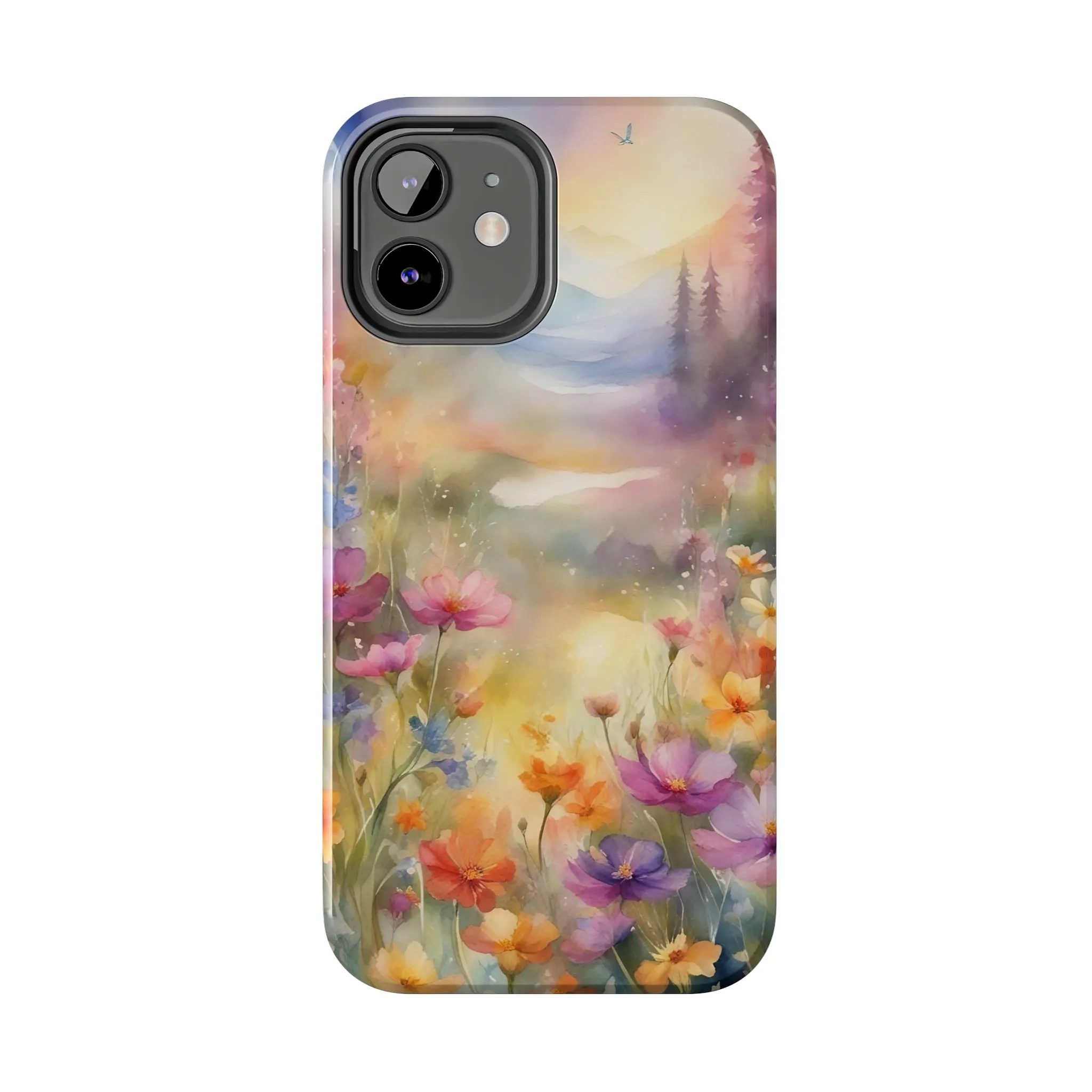 Watercolor Landscape and Wildflowers Pattern print design Tough Phone Case compatible with a large variety of phone models, Phone Case