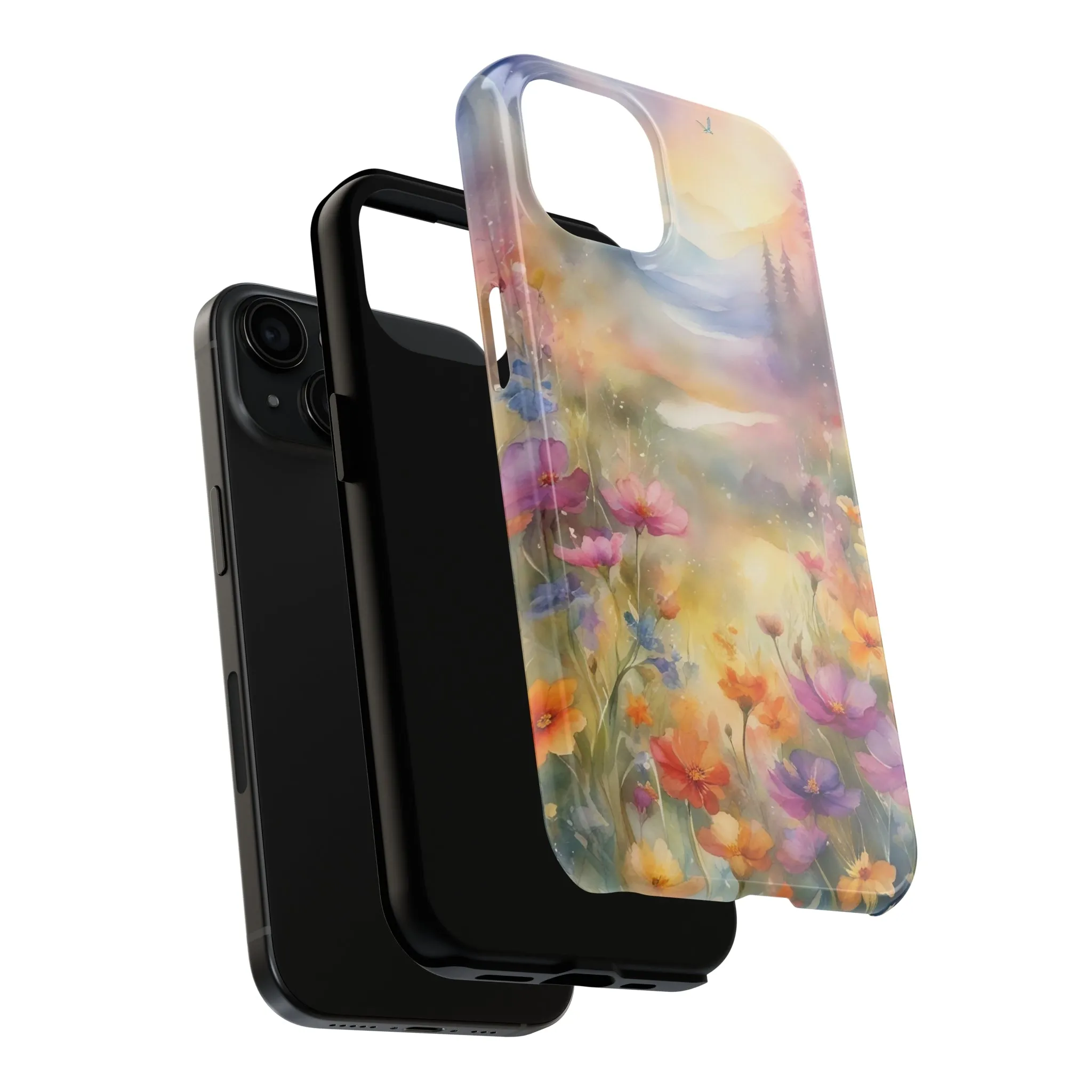 Watercolor Landscape and Wildflowers Pattern print design Tough Phone Case compatible with a large variety of phone models, Phone Case