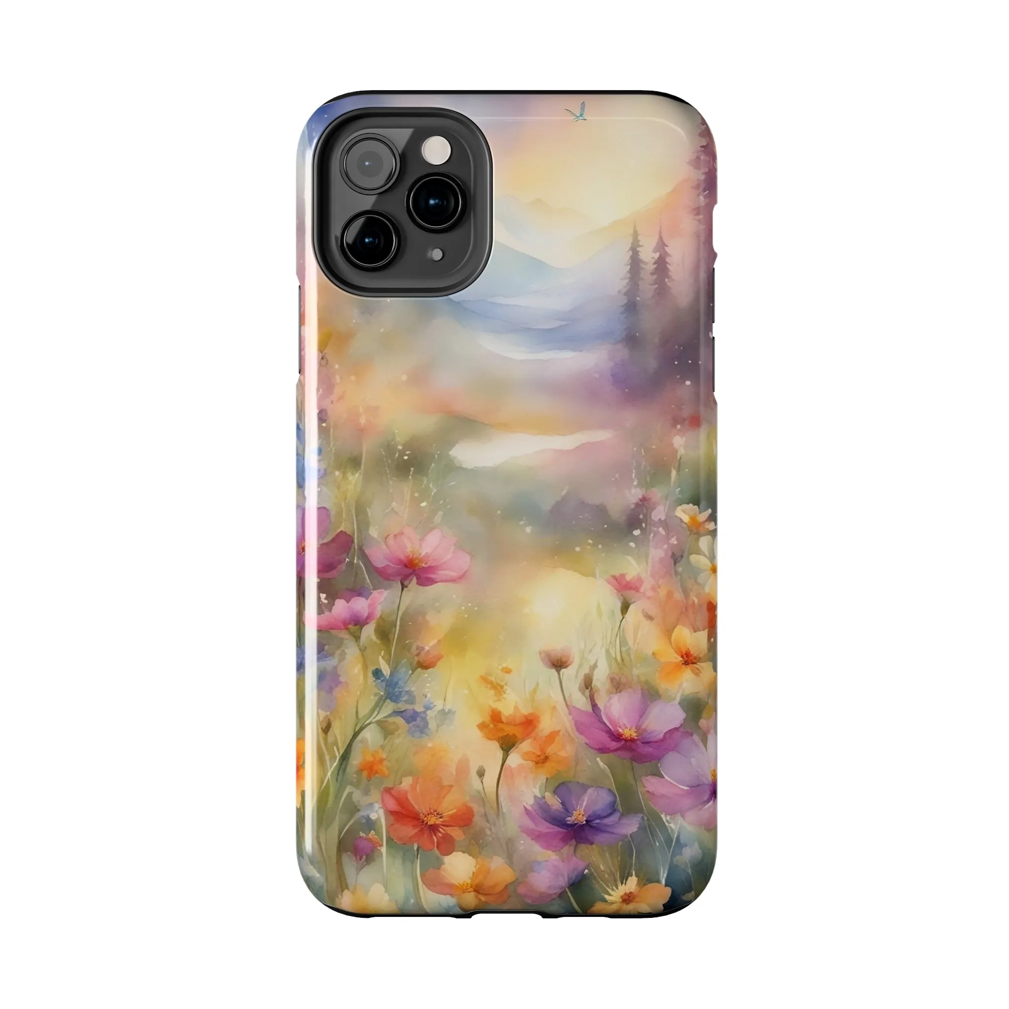 Watercolor Landscape and Wildflowers Pattern print design Tough Phone Case compatible with a large variety of phone models, Phone Case