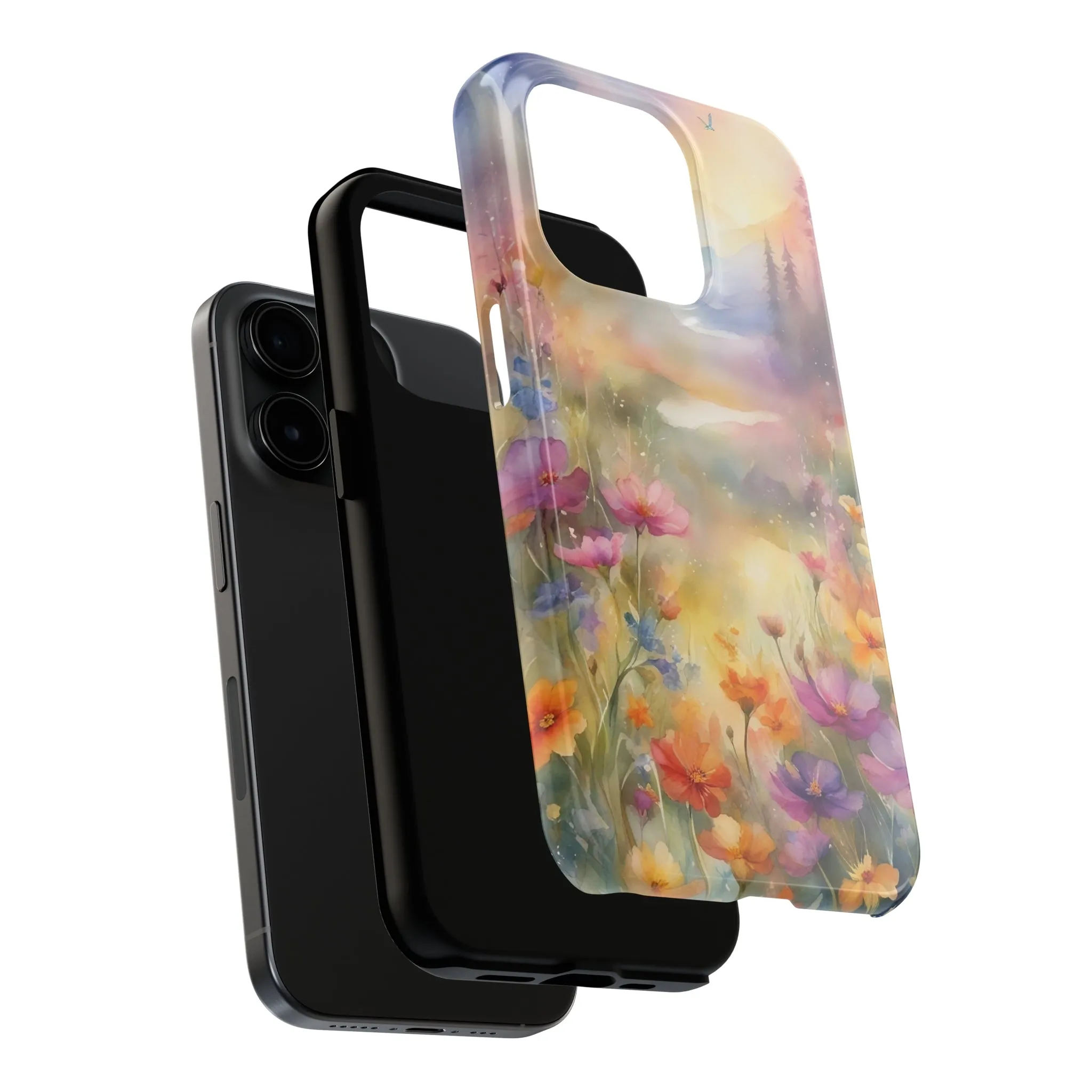 Watercolor Landscape and Wildflowers Pattern print design Tough Phone Case compatible with a large variety of phone models, Phone Case