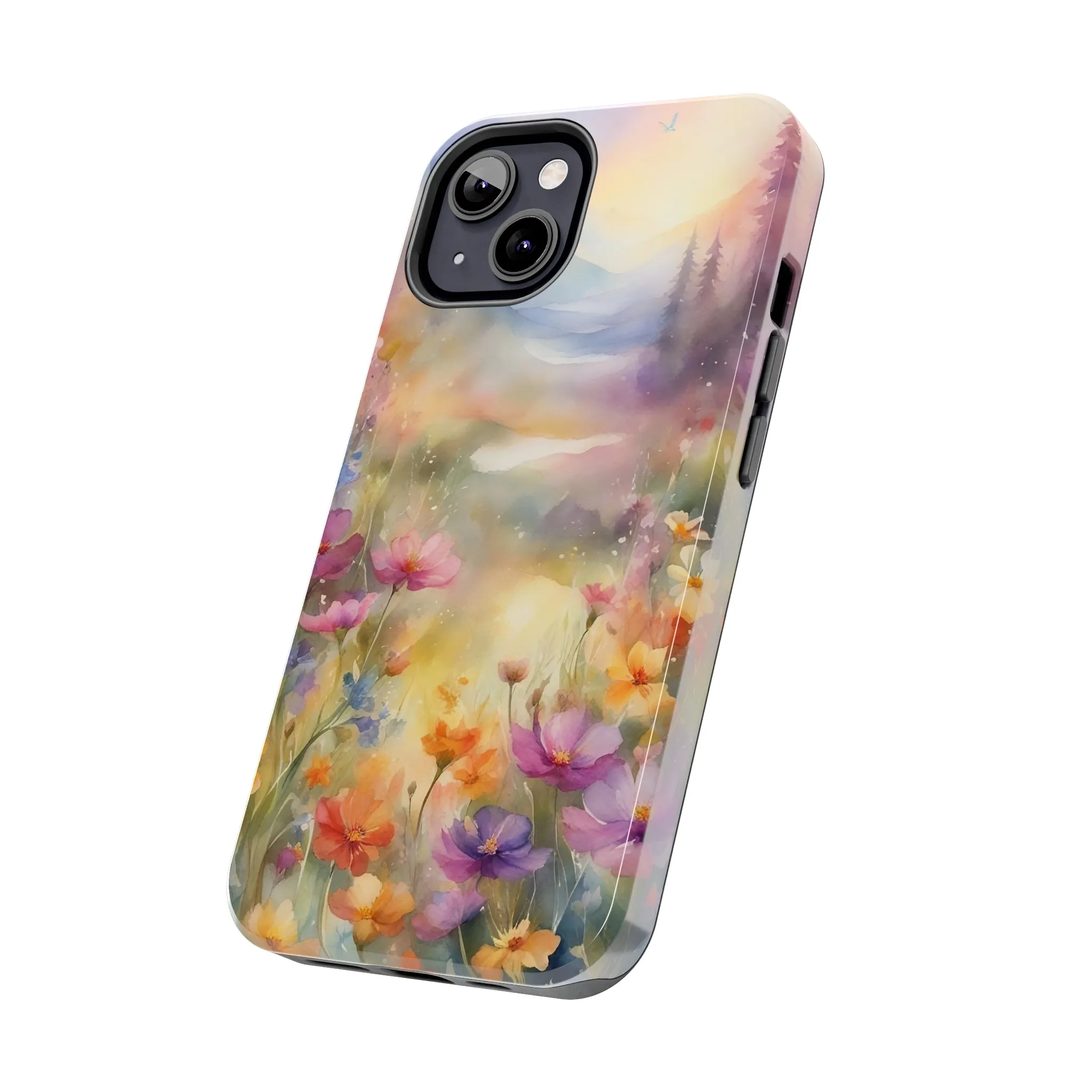 Watercolor Landscape and Wildflowers Pattern print design Tough Phone Case compatible with a large variety of phone models, Phone Case