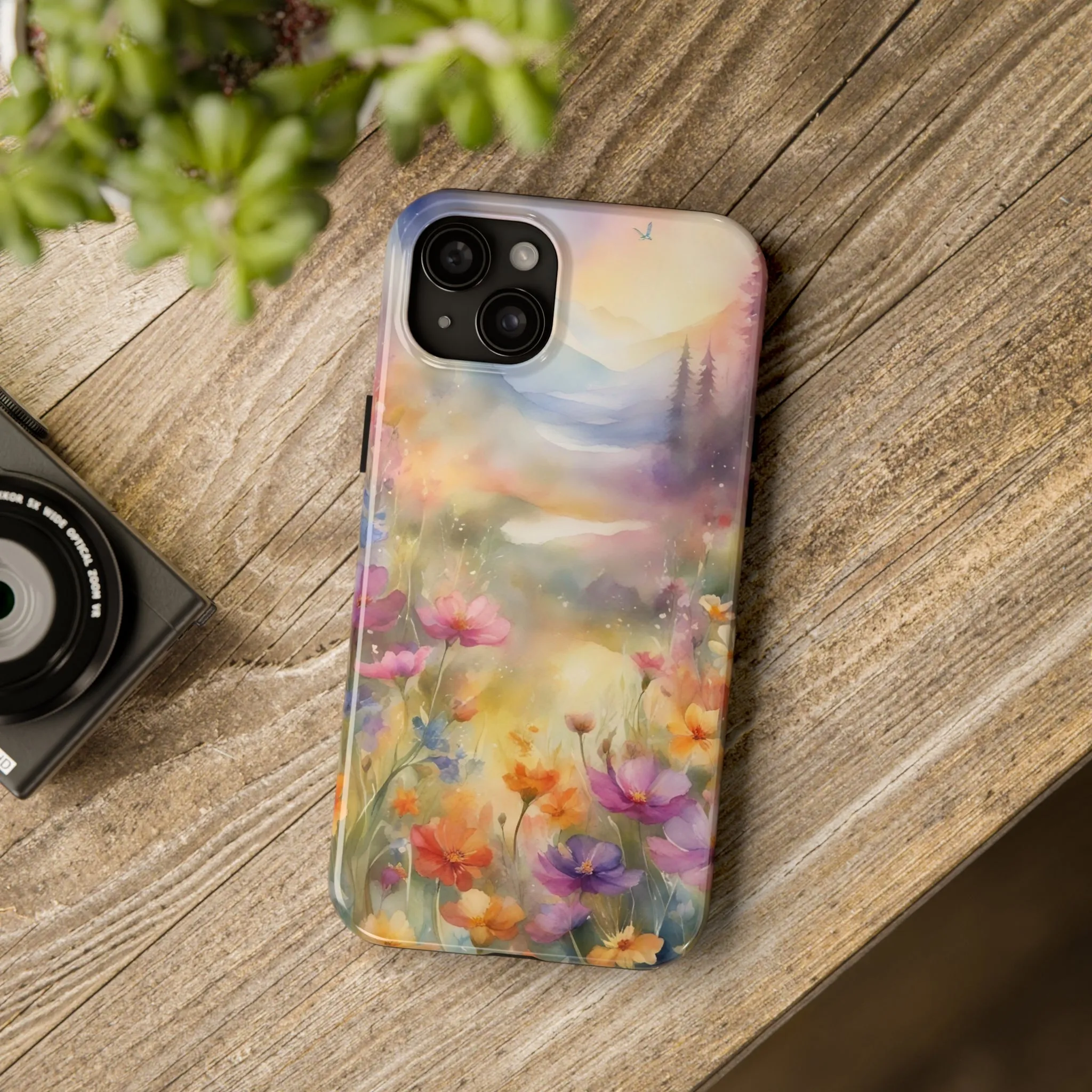 Watercolor Landscape and Wildflowers Pattern print design Tough Phone Case compatible with a large variety of phone models, Phone Case