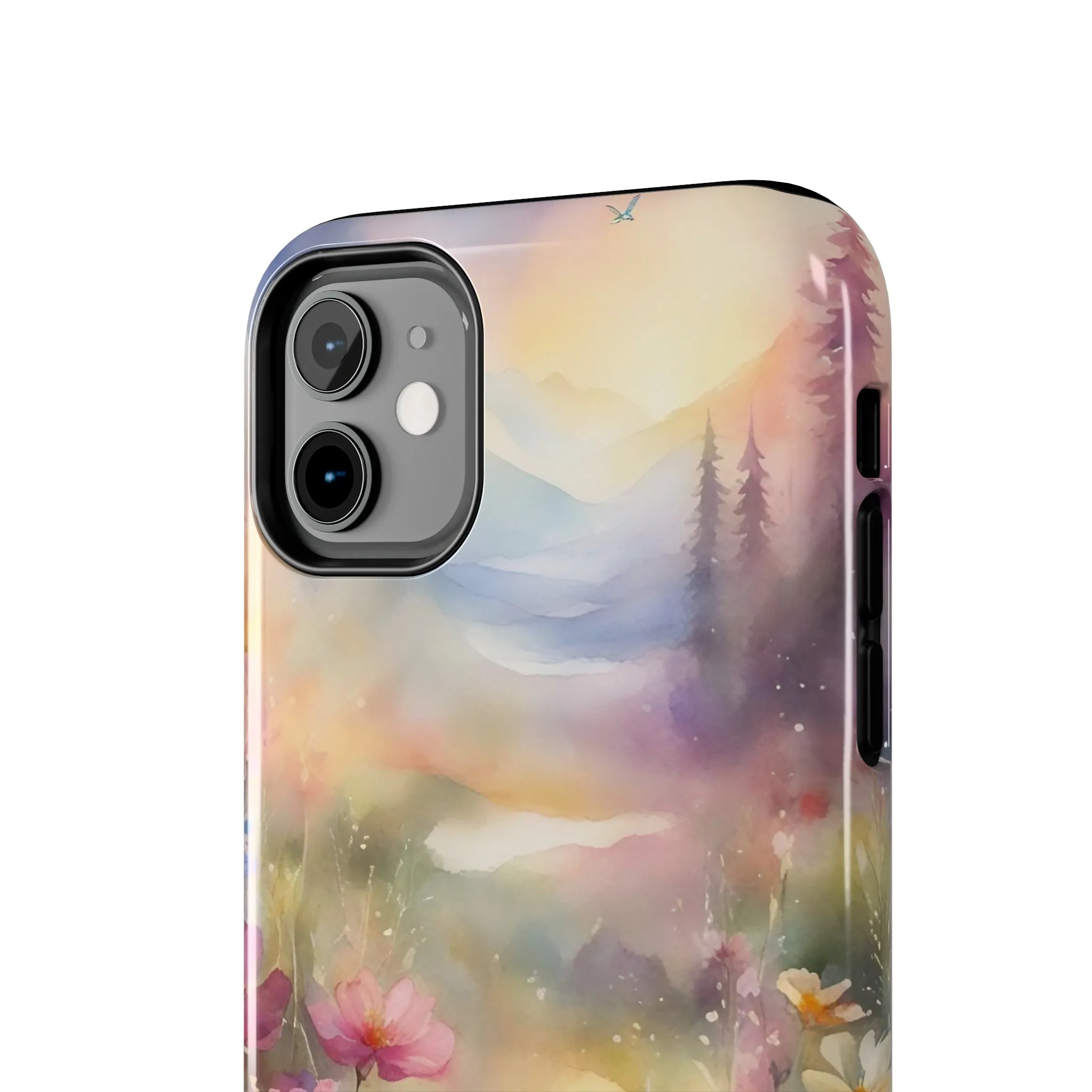 Watercolor Landscape and Wildflowers Pattern print design Tough Phone Case compatible with a large variety of phone models, Phone Case