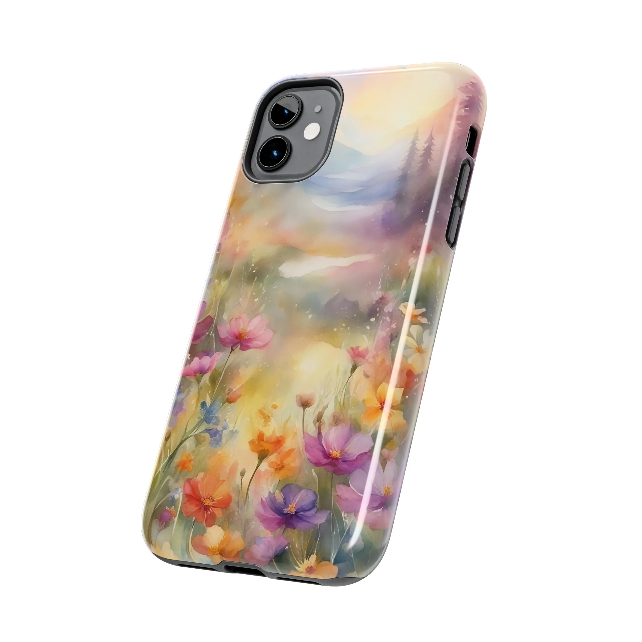 Watercolor Landscape and Wildflowers Pattern print design Tough Phone Case compatible with a large variety of phone models, Phone Case