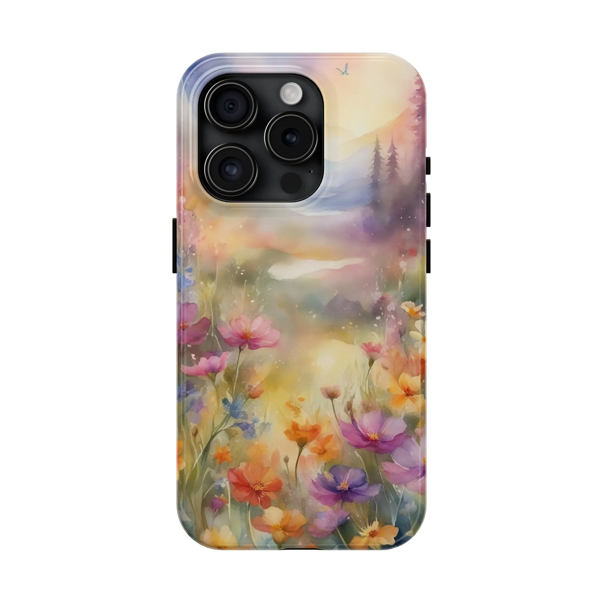 Watercolor Landscape and Wildflowers Pattern print design Tough Phone Case compatible with a large variety of phone models, Phone Case