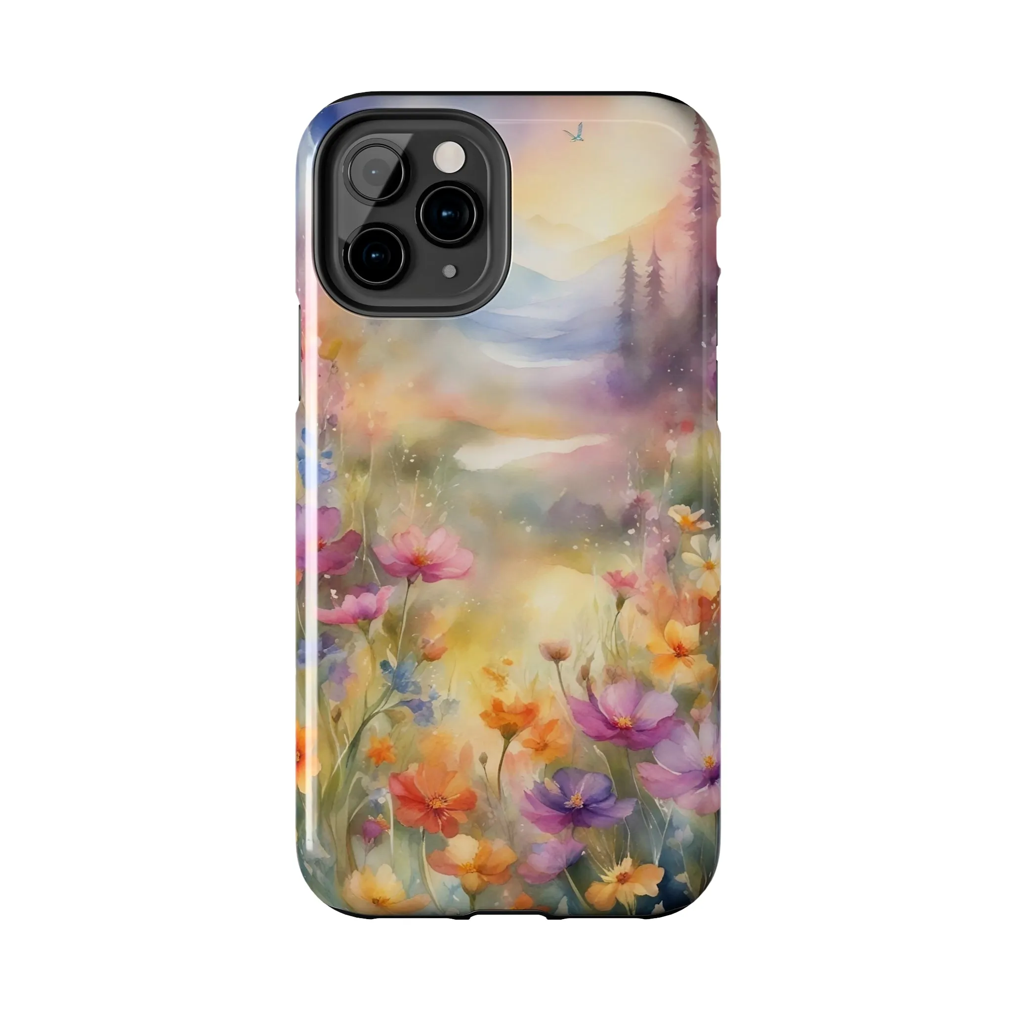 Watercolor Landscape and Wildflowers Pattern print design Tough Phone Case compatible with a large variety of phone models, Phone Case