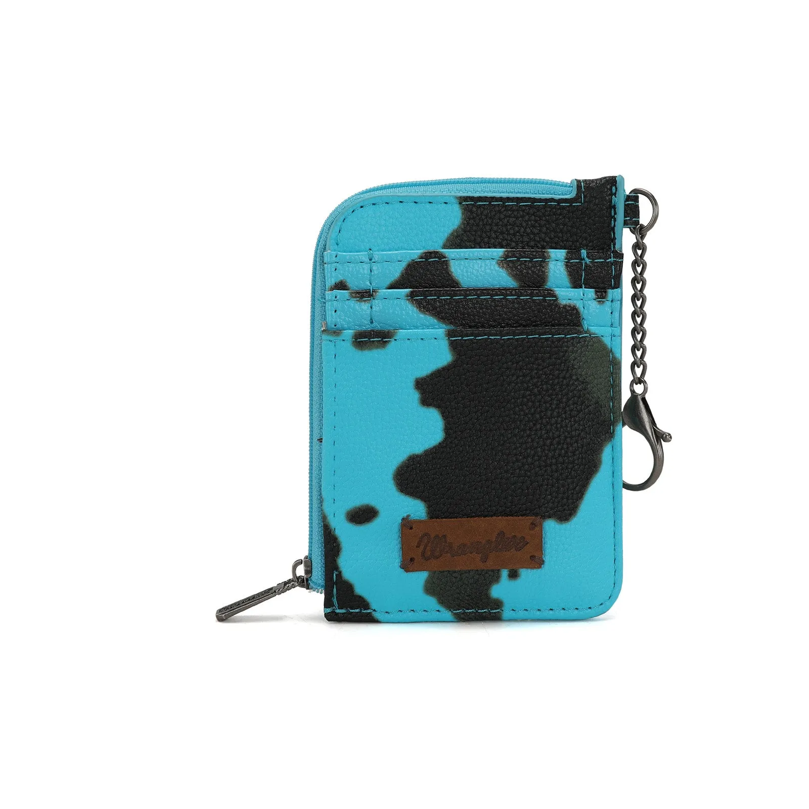 WG133-W005 Wrangler Cow Print Print Mini Zip Card Case - Turquoise