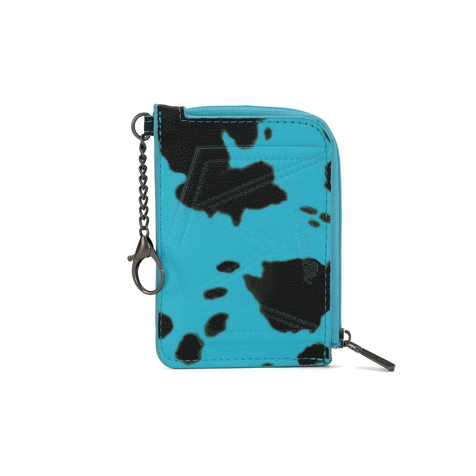 WG133-W005 Wrangler Cow Print Print Mini Zip Card Case - Turquoise