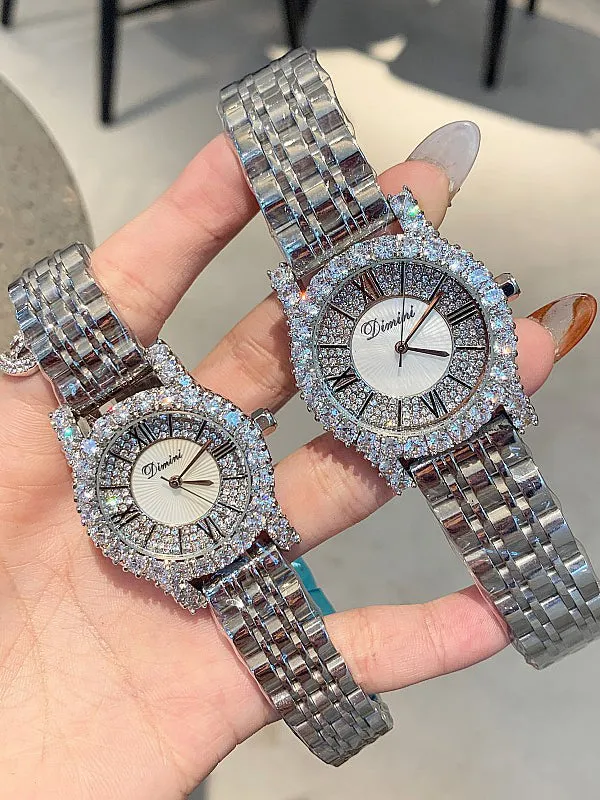 Women's Watch silver zircon shining dial Stainless Steel strap women's clothing watch