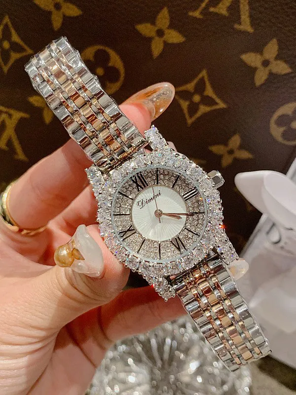 Women's Watch silver zircon shining dial Stainless Steel strap women's clothing watch