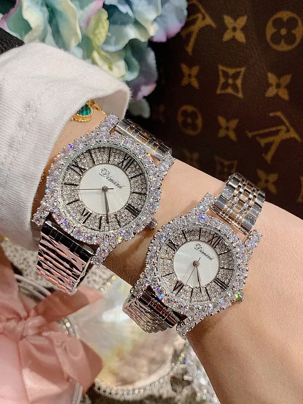 Women's Watch silver zircon shining dial Stainless Steel strap women's clothing watch