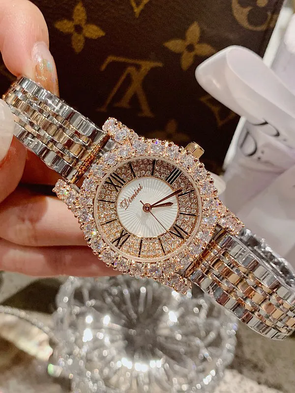 Women's Watch silver zircon shining dial Stainless Steel strap women's clothing watch