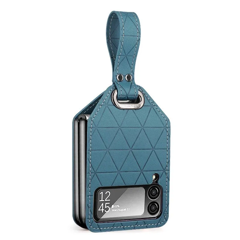 Wrist Strap Lattice Leather Phone Case For Samsung Galaxy Z Flip 5 4