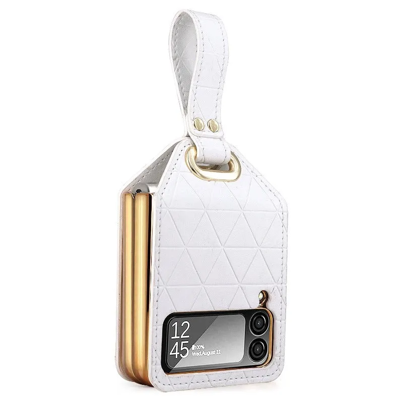 Wrist Strap Lattice Leather Phone Case For Samsung Galaxy Z Flip 5 4