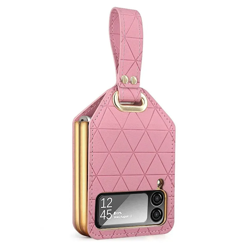 Wrist Strap Lattice Leather Phone Case For Samsung Galaxy Z Flip 5 4