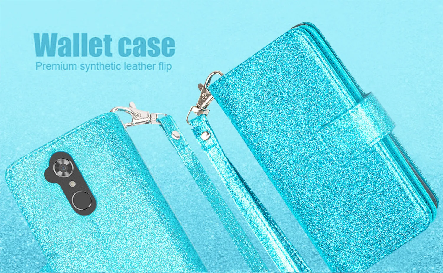 ZTE ZMax Pro, ZTE Imperial Max, MaX Duo LTE, Grand X Max 2 Case, ZTE Carry, ZTE Blade X Max, [Wrist Strap] Glitter Faux Leather Flip [Kickstand Feature] Wallet Case Clutch - Teal