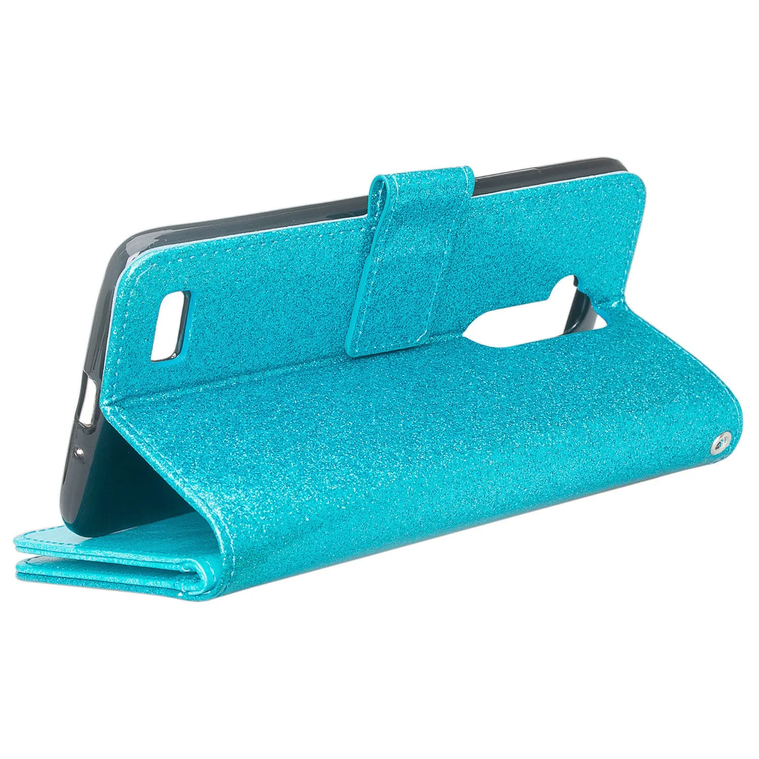 ZTE ZMax Pro, ZTE Imperial Max, MaX Duo LTE, Grand X Max 2 Case, ZTE Carry, ZTE Blade X Max, [Wrist Strap] Glitter Faux Leather Flip [Kickstand Feature] Wallet Case Clutch - Teal